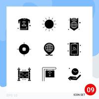 9 Solid Glyph concept for Websites Mobile and Apps globe target summer science shield Editable Vector Design Elements