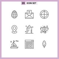 Stock Vector Icon Pack of 9 Line Signs and Symbols for bottle pin bulls eye marker location Editable Vector Design Elements