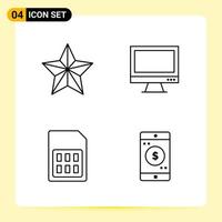 4 Creative Icons for Modern website design and responsive mobile apps 4 Outline Symbols Signs on White Background 4 Icon Pack Creative Black Icon vector background