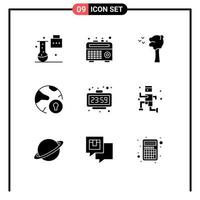 Modern Set of 9 Solid Glyphs Pictograph of minute protection arbor padlock internet Editable Vector Design Elements