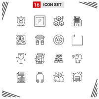 Universal Icon Symbols Group of 16 Modern Outlines of culture business sharing magnifer search Editable Vector Design Elements