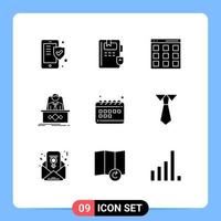 Group of 9 Solid Glyphs Signs and Symbols for seo ceo interface master boss Editable Vector Design Elements