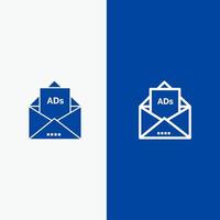 Ad Advertising Email Letter Mail Line and Glyph Solid icon Blue banner Line and Glyph Solid icon Blue banner vector