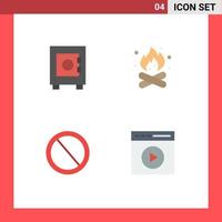 Set of 4 Modern UI Icons Symbols Signs for locker deny camp hot trash Editable Vector Design Elements