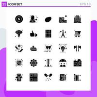 Pack of 25 Modern Solid Glyphs Signs and Symbols for Web Print Media such as business online patato computer bookshelf Editable Vector Design Elements