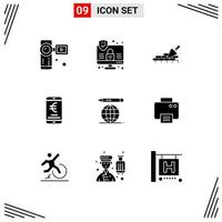 Pictogram Set of 9 Simple Solid Glyphs of education globe shopping mason online payment Editable Vector Design Elements