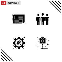 User Interface Pack of 4 Basic Solid Glyphs of content gear page daybed options Editable Vector Design Elements