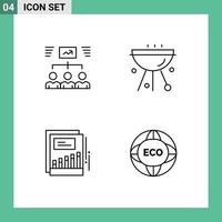 Set of 4 Modern UI Icons Symbols Signs for team grill task bbq chart Editable Vector Design Elements