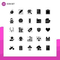 Group of 25 Modern Solid Glyphs Set for buffer listing search list categories Editable Vector Design Elements