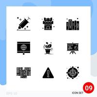 Set of 9 Commercial Solid Glyphs pack for grown plant history learning computer Editable Vector Design Elements