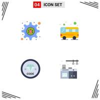 4 Universal Flat Icons Set for Web and Mobile Applications cyber crime development bus code home Editable Vector Design Elements