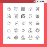 25 User Interface Line Pack of modern Signs and Symbols of rewind arrow hosting math calculation Editable Vector Design Elements