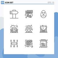 Pictogram Set of 9 Simple Outlines of pin location happy discount school Editable Vector Design Elements