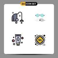 Filledline Flat Color Pack of 4 Universal Symbols of cleaning beauty vacuum movember makeup Editable Vector Design Elements