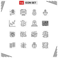 Set of 16 Vector Outlines on Grid for ligh festival eight diwali deepam Editable Vector Design Elements