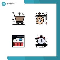 Set of 4 Modern UI Icons Symbols Signs for cart data from hanging program Editable Vector Design Elements