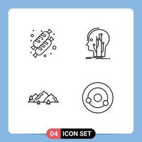 conjunto de línea de interfaz móvil de 4 pictogramas de pan paisaje datos conocimiento naturaleza elementos de diseño vectorial editables vector