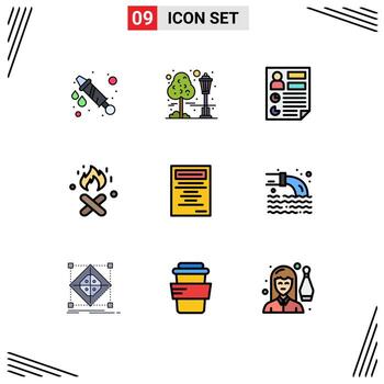 Mobile Interface Filledline Flat Color Set of 9 Pictograms of study book data canada fire Editable Vector Design Elements