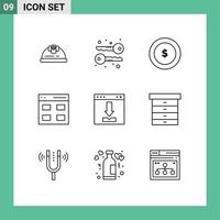 Pictogram Set of 9 Simple Outlines of interface browser dollar arrows interface Editable Vector Design Elements