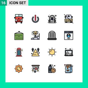 Modern Set of 16 Flat Color Filled Lines Pictograph of slash no power disabled play Editable Creative Vector Design Elements