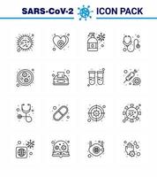 paquete de iconos de 16 líneas de la epidemia de corona virus 2019 y 2020, como bacterias, atención médica, protección contra virus hospitalario, coronavirus viral 2019nov, elementos de diseño de vectores de enfermedades