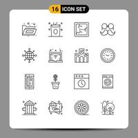 Set of 16 Modern UI Icons Symbols Signs for server internet halloween men movember Editable Vector Design Elements