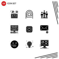 Mobile Interface Solid Glyph Set of 9 Pictograms of tech shop reader pc winners Editable Vector Design Elements