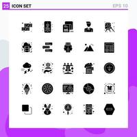 25 Thematic Vector Solid Glyphs and Editable Symbols of easel person data man account Editable Vector Design Elements