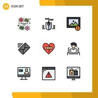 conjunto de 9 iconos modernos de la interfaz de usuario símbolos signos para las emociones del corazón imagen mensaje roto elementos de diseño vectorial editables vector