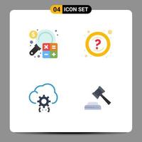 Pack of 4 Modern Flat Icons Signs and Symbols for Web Print Media such as accounting cloud finance question develop Editable Vector Design Elements