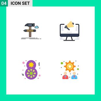 Universal Icon Symbols Group of 4 Modern Flat Icons of build offer tool website flower Editable Vector Design Elements