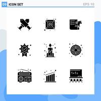 User Interface Pack of 9 Basic Solid Glyphs of chinese candle business medal badge Editable Vector Design Elements