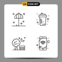 4 Black Icon Pack Outline Symbols Signs for Responsive designs on white background 4 Icons Set Creative Black Icon vector background