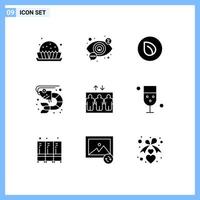 9 Solid Glyph concept for Websites Mobile and Apps elevator sea vision food crypto currency Editable Vector Design Elements