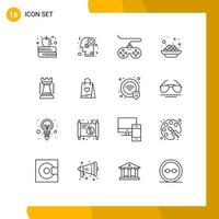 Modern Set of 16 Outlines Pictograph of king entertainment device vadas india Editable Vector Design Elements