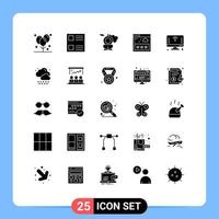 User Interface Pack of 25 Basic Solid Glyphs of iot computer retro www internet Editable Vector Design Elements