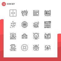 Set of 16 Commercial Outlines pack for monitor computer website webpage page Editable Vector Design Elements