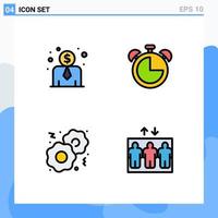 Group of 4 Filledline Flat Colors Signs and Symbols for employee cost elevator clock cookies lift Editable Vector Design Elements