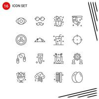 Modern Set of 16 Outlines Pictograph of hill nuclear snow mutation light Editable Vector Design Elements