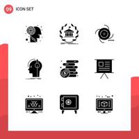 Editable Vector Line Pack of 9 Simple Solid Glyphs of producer headphones education composer galaxy Editable Vector Design Elements