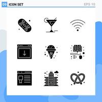 Modern 9 solid style icons Glyph Symbols for general use Creative Solid Icon Sign Isolated on White Background 9 Icons Pack vector