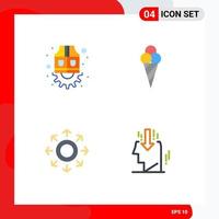 Pack of 4 Modern Flat Icons Signs and Symbols for Web Print Media such as jacket circle gear cone head Editable Vector Design Elements