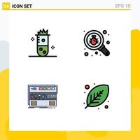 Group of 4 Modern Filledline Flat Colors Set for alcoholic fermentation audio nuclear fission find module Editable Vector Design Elements