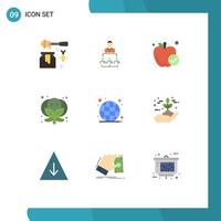 Set of 9 Modern UI Icons Symbols Signs for globe vegetable management food healthy food Editable Vector Design Elements