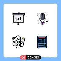 Pack of 4 creative Filledline Flat Colors of education biology study record science Editable Vector Design Elements