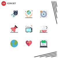 paquete de iconos de vector de stock de 9 signos y símbolos de línea para elementos de diseño de vector editables de pin de televisión de átomos de ice tv