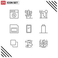 Group of 9 Modern Outlines Set for battery huawei thanksgiving mobile phone Editable Vector Design Elements