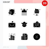 Mobile Interface Solid Glyph Set of 9 Pictograms of spring easter file flagged email Editable Vector Design Elements