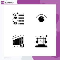 Set of 4 Commercial Solid Glyphs pack for businessman chart team skills watch fitness Editable Vector Design Elements