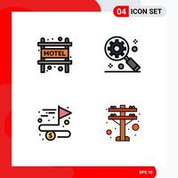 4 Universal Filledline Flat Colors Set for Web and Mobile Applications accommodation goal digital marketing concept accomplish electric tower Editable Vector Design Elements